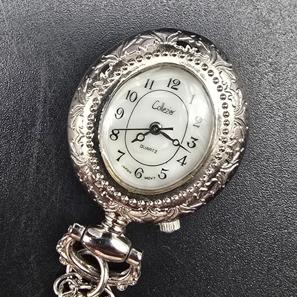 Collezio Silver Tone Watch Necklace Quartz WORKS Working